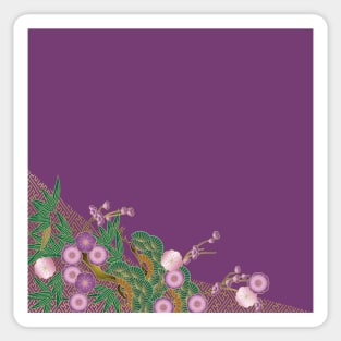 Cherry blossoms, pine tree and Bamboo pattern on purple background Sticker